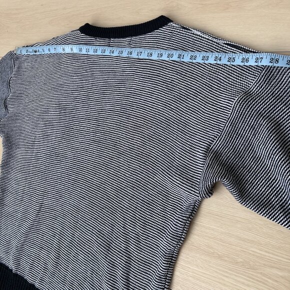 Vintage 90s Urban Works Black White Striped w/ Leather Trim Crewneck Sweater XXL - Picture 13 of 15